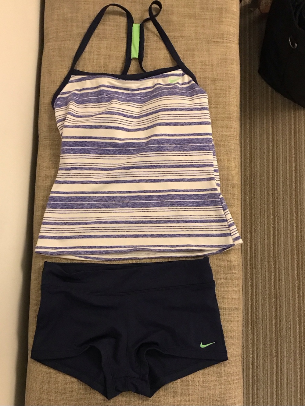 Nike Striped White & Blue Athletic Tank with Navy Band